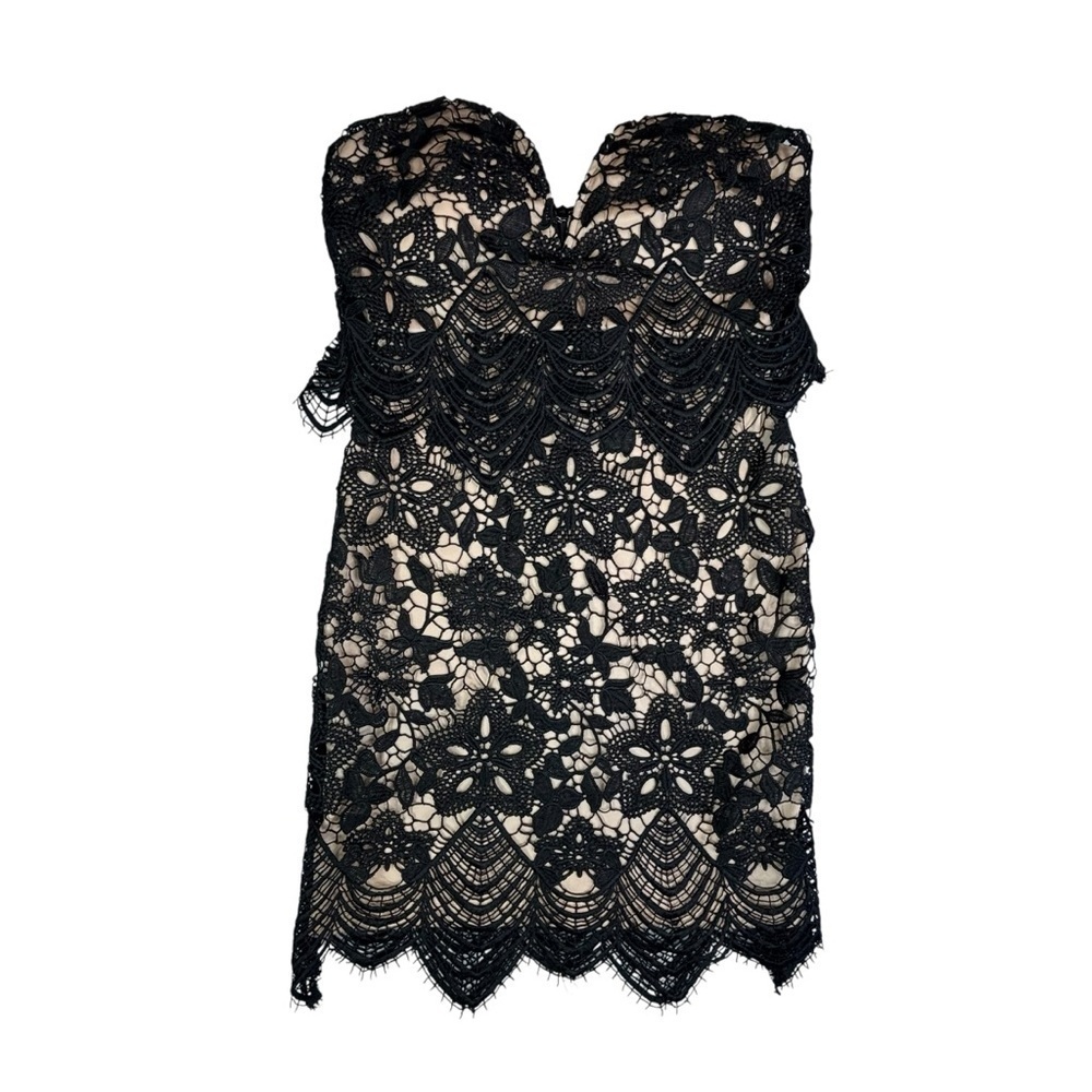 Boohoo Danity nude and black Crochet dress